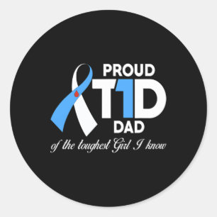 Mens Proud T1D Dad Of Daughter Diabetes Awareness  Classic Round Sticker