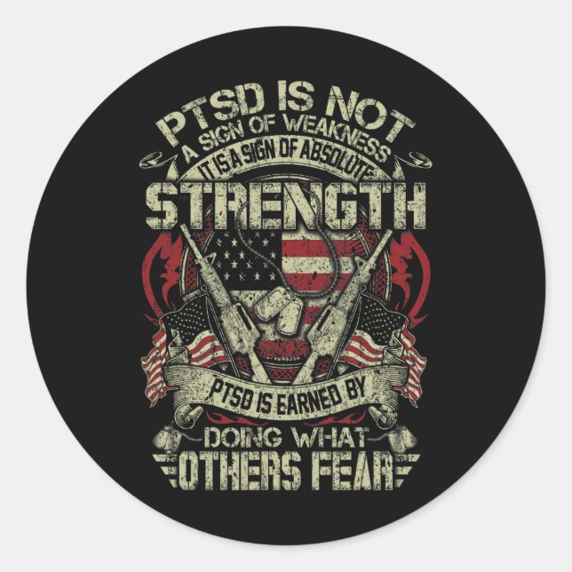 Mens Ptsd Post-traumatic Stress Disorder Strength  Classic Round Sticker (Front)