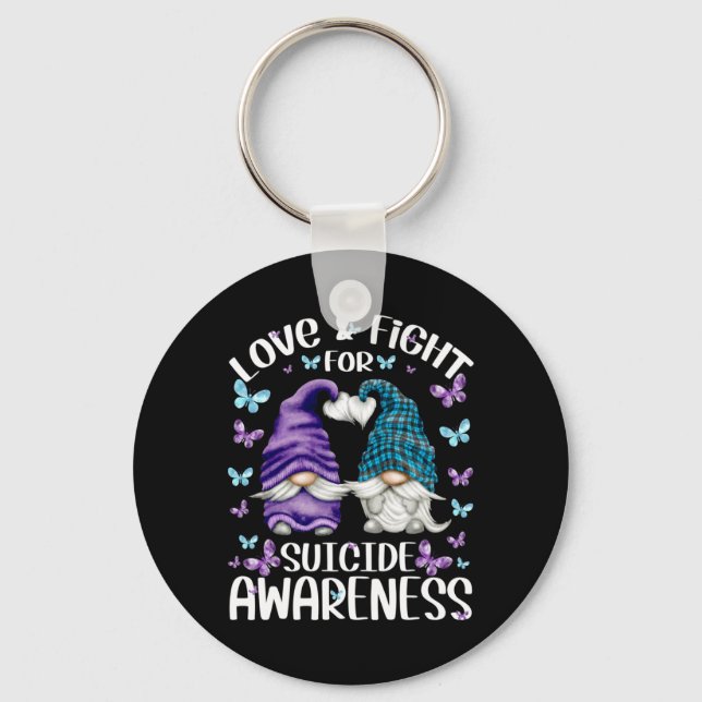 Mens Purple Gnome With Cute Butterfly Pattern Key Ring (Front)