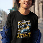 Mens Quote Minimalist Motivational T-Shirt<br><div class="desc">Conquer self-doubt and embrace determination with this motivational t-shirt, featuring the empowering quote from Shakespeare's Measure for Measure: “Our doubts are traitors, and make us lose the good we oft might win, by fearing to attempt.” This bold design combines dynamic typography with a striking mountain and climber graphic, symbolizing resilience...</div>