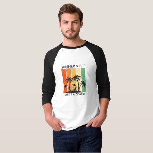 Men's Raglan T-Shirt Colourful Retro Life's A Beac