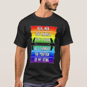 Mens Real Men Pride LGBTQ Bees Funny Gay Rainbow B T-Shirt