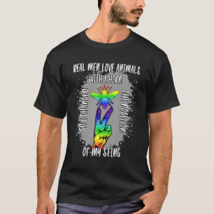 Mens Real Men Pride LGBTQ Bees Funny Gay Rainbow B T-Shirt