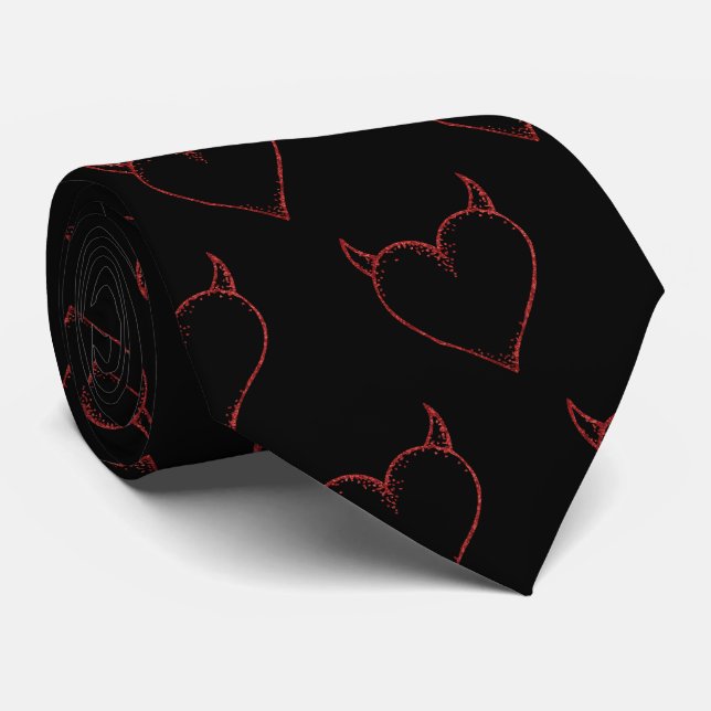 Men's Red and Black Horned Heart Tie (Rolled)