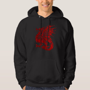 Mens Red Fierce Dragon With Spiked Wings And Manda Hoodie