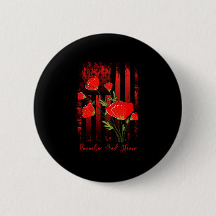 Mens red poppy flower memorial day veterans day 6 cm round badge