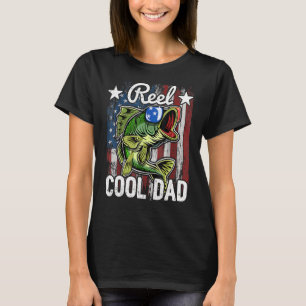 Mens Reel Cool Dad Fishing American Flag Father's T-Shirt