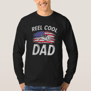 Mens Reel Cool Dad Fishing Fathers Day American Fl T-Shirt