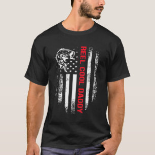 Mens Reel Cool Daddy American Flag Fishing Fathers T-Shirt