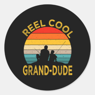 Mens Reel Cool Grand Dude Fishing Daddy Vintage Re Classic Round Sticker