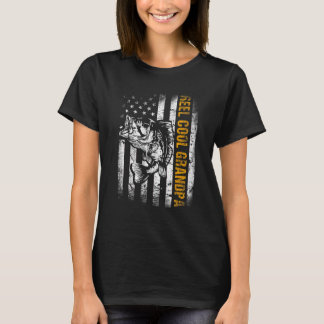 Mens Reel Cool Grandpa American Flag Fishing Fathe T-Shirt