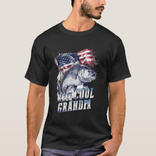 Mens Reel Cool Grandpa American Flag Fishing Fathe T-Shirt