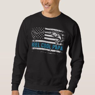 Mens Reel Cool Papa American Flag Fish Fishing Fat Sweatshirt