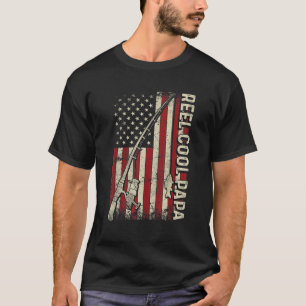 Mens Reel Cool Papa American Flag Fishing Rod Us F T-Shirt