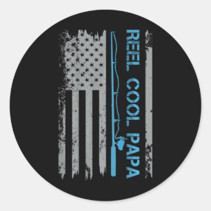 Mens Reel Cool Papa Fishing Us Flag Patriotic 4th Classic Round Sticker