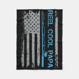 Mens Reel Cool Papa Fishing Us Flag Patriotic 4th Fleece Blanket