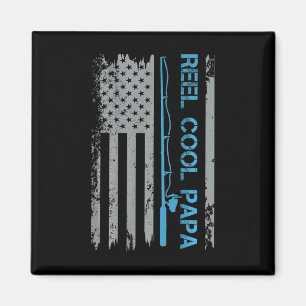 Mens Reel Cool Papa Fishing Us Flag Patriotic 4th Magnet