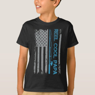 Mens Reel Cool Papa Fishing Us Flag Patriotic 4th T-Shirt