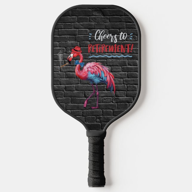Men's Retirement Dapper Pink Flamingo Hat Cigar Pickleball Paddle (Front)