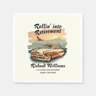 Men's retirement retro classic car desert sunset  napkin