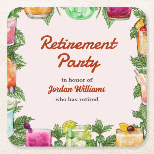 Men's Retirement Summer Backyard Cocktail Party  Square Paper Coaster