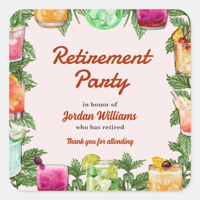 Men's Retirement Summer Backyard Cocktail Party  Square Sticker (Front)