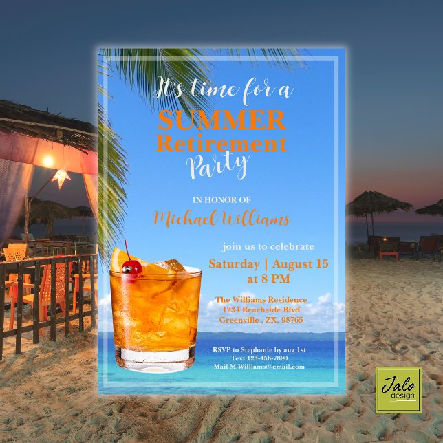 Men's Retirement Summer Ocean Cocktail Party Invitation (Creator Uploaded)