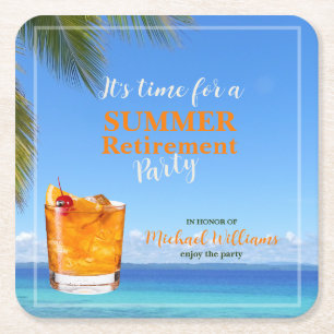 Men's Retirement Summer Ocean Cocktail Party Square Paper Coaster