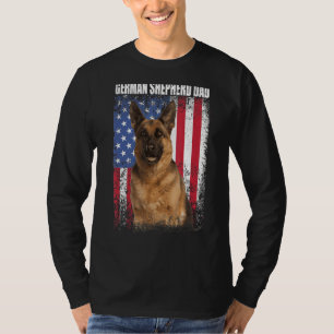 Mens Retro American Flag German Shepherd Dad  For  T-Shirt
