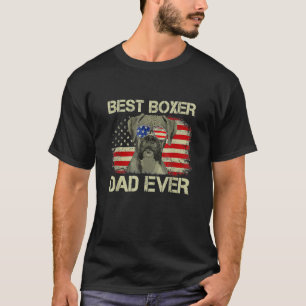 Mens Retro Best Boxer Dad Ever US Flag Dog  Father T-Shirt