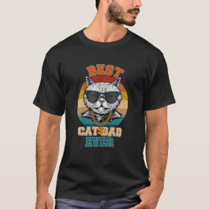 Mens Retro Best Cat Dad Ever Funny Cat Lover Dad F T-Shirt