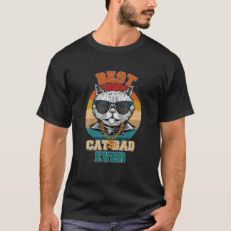 Mens Retro Best Cat Dad Ever Funny Cat Lover Dad F T-Shirt
