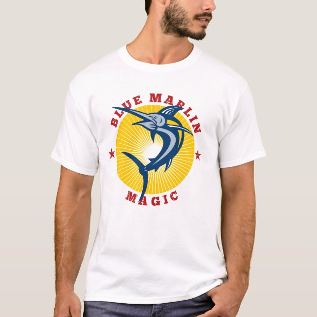 Mens Retro Blue Marlin Magic T-Shirt (Front)