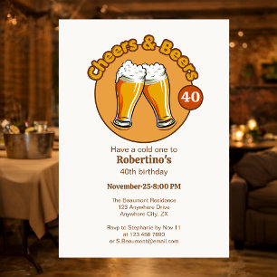 Men's Retro Cheers & Beers Glasses 40th Birthday Invitation