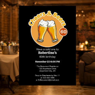 Men's Retro Cheers & Beers Glasses 60th Birthday Invitation