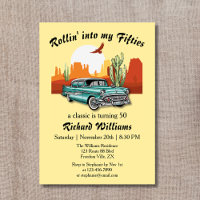 Men's Retro Classic Blue Car Desert 50th Birthday