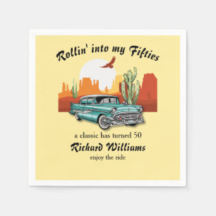 Men's Retro Classic Blue Car Desert 50th Birthday Napkin