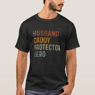 Mens Retro Husband Daddy Protector Hero Father s T-Shirt