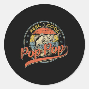 Mens Retro Reel Cool Pop Pop Fishing Fathers Day Classic Round Sticker
