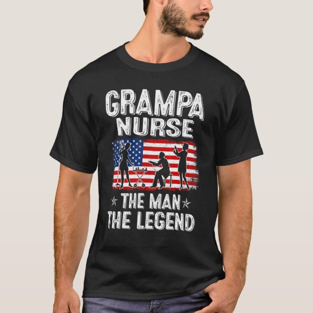 Mens Retro Us Flag Father's Day Grampa Nurse The L T-Shirt (Front)
