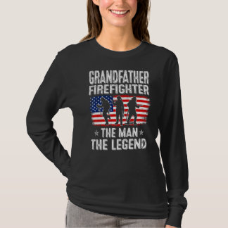 Mens Retro Us Flag Fathers Day Grandfather Firefig T-Shirt