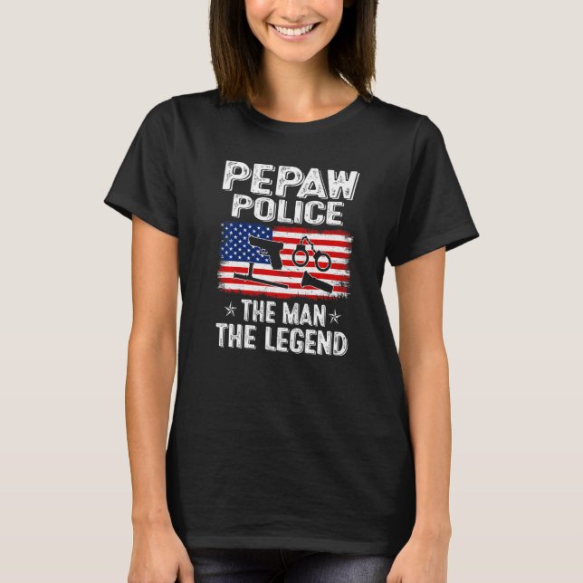 Mens Retro Us Flag Father's Day Pepaw Police The L T-Shirt (Front)
