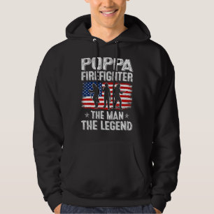 Mens Retro Us Flag Father's Day Poppa Firefighter  Hoodie