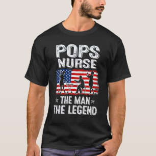Mens Retro Us Flag Father's Day Pops Nurse The Leg T-Shirt