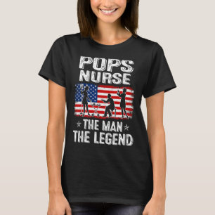 Mens Retro Us Flag Father's Day Pops Nurse The Leg T-Shirt