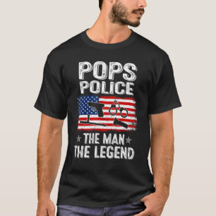 Mens Retro Us Flag Father's Day Pops Police The Le T-Shirt