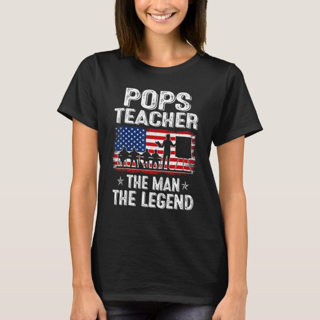 Mens Retro Us Flag Father's Day Pops Teacher The L T-Shirt (Front)