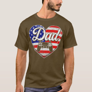 Mens Retro USA Flag Heart Video Game Dad Father's T-Shirt