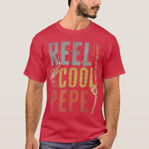 Mens Retro Vintage Reel Cool Pepe Fishing Fathers T-Shirt