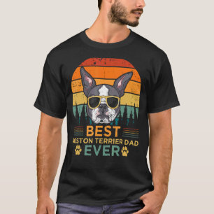 Mens Retro Vintage Sunset Best Boston Terrier Dad  T-Shirt